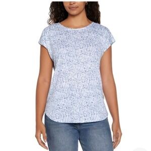 Orvis Linen Blend Top Womens L Blue White Coastal Casual Outdoor Breathable Airy